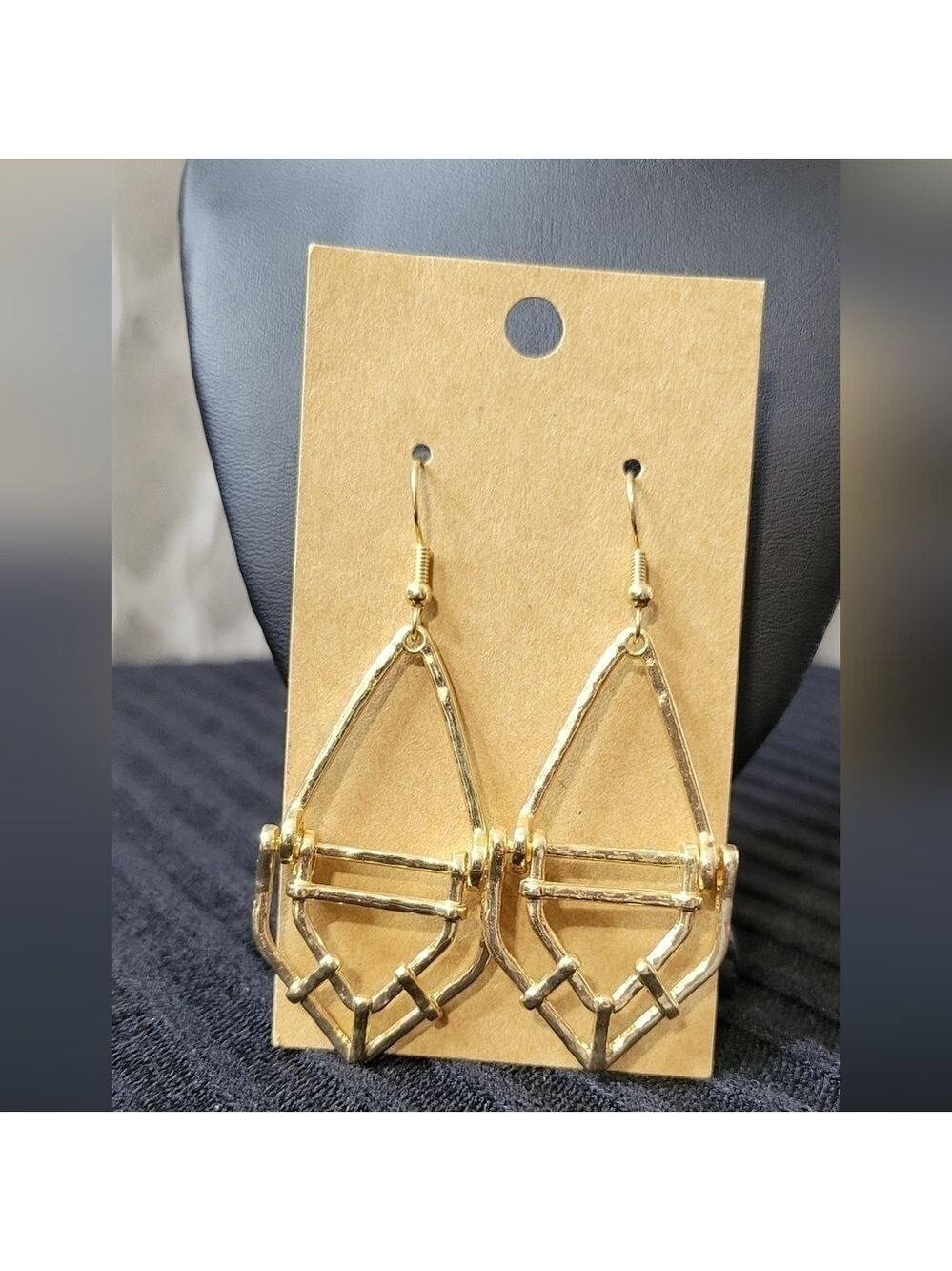 Hammered Texture Gold Color Earrings (#1E)